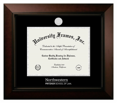 Northwestern University Pritzker School of Law Diploma Frame in Legacy Black Cherry with Black & Silver Mats for DOCUMENT: 8 1/2"H X 11"W  