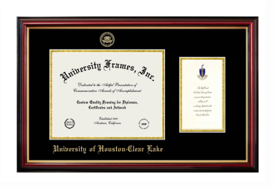 University of Houston Clear-Lake Diploma with Announcement Frame in Petite Mahogany with Gold Trim with Black & Gold Mats for document: 8 1/2"h x 11"w  , diploma: 7"h x 4"w  