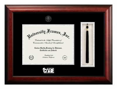 East Los Angeles College CARE Diploma with Tassel Box Frame in Satin Mahogany with Black & Silver Mats for document: 8 1/2"h x 11"w  